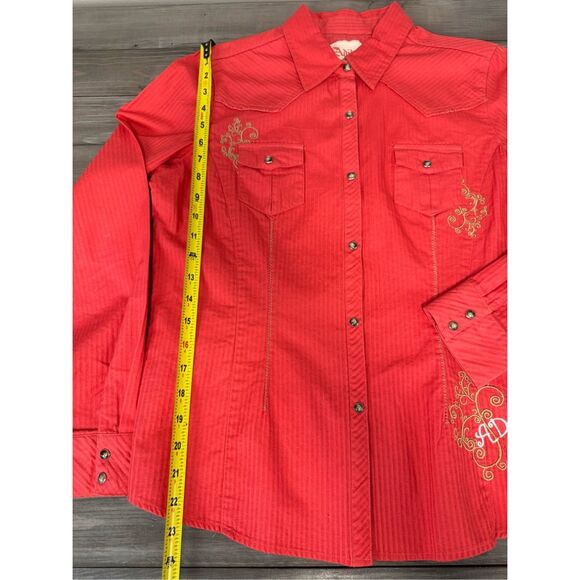 Adiktd Bling Western Bright Coral Shirt Embroidered Shirt Size‎ Large - Picture 6 of 8